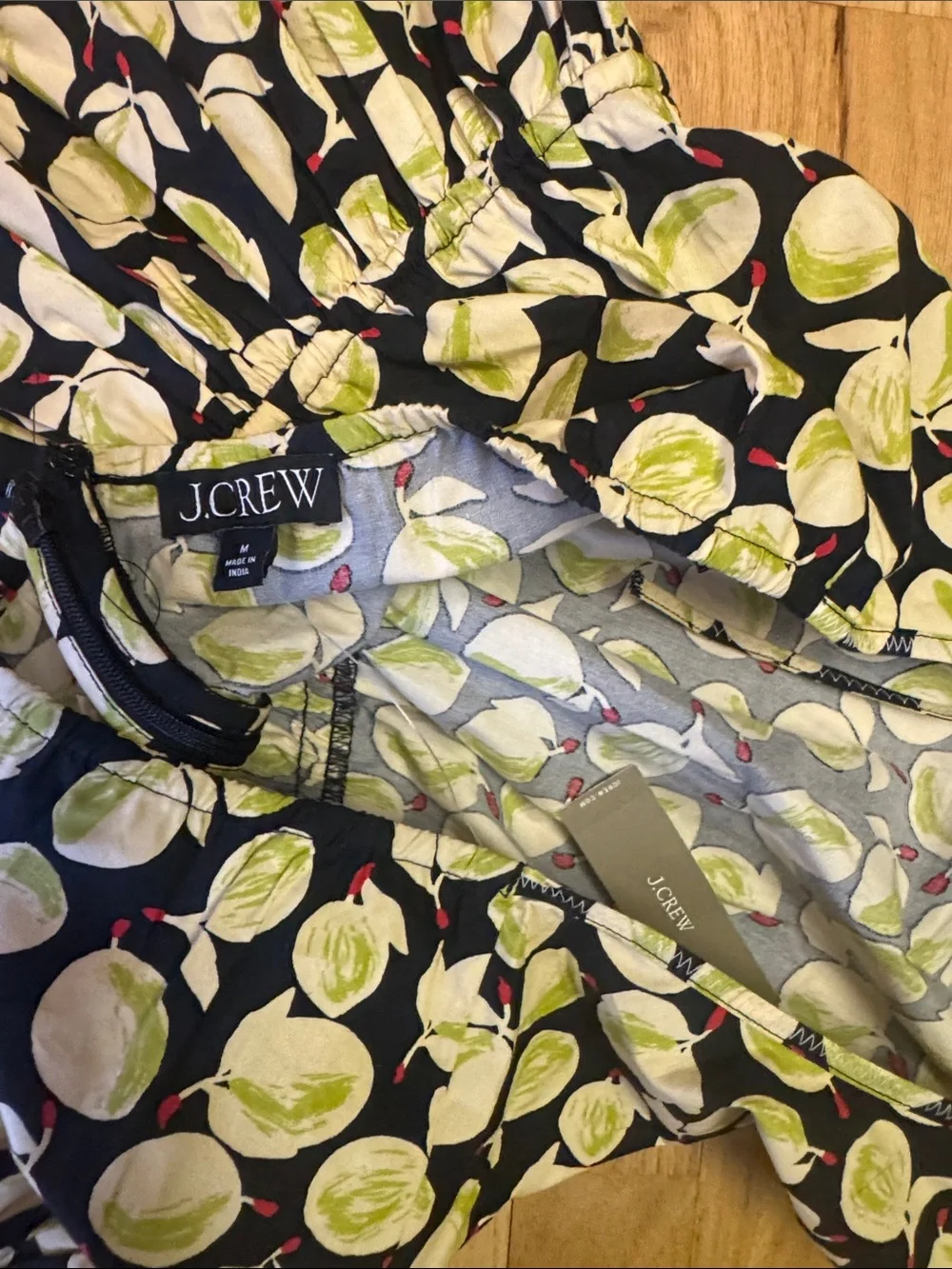 J. Crew Black Halter Dress with Yellow-Green Fruit Print
